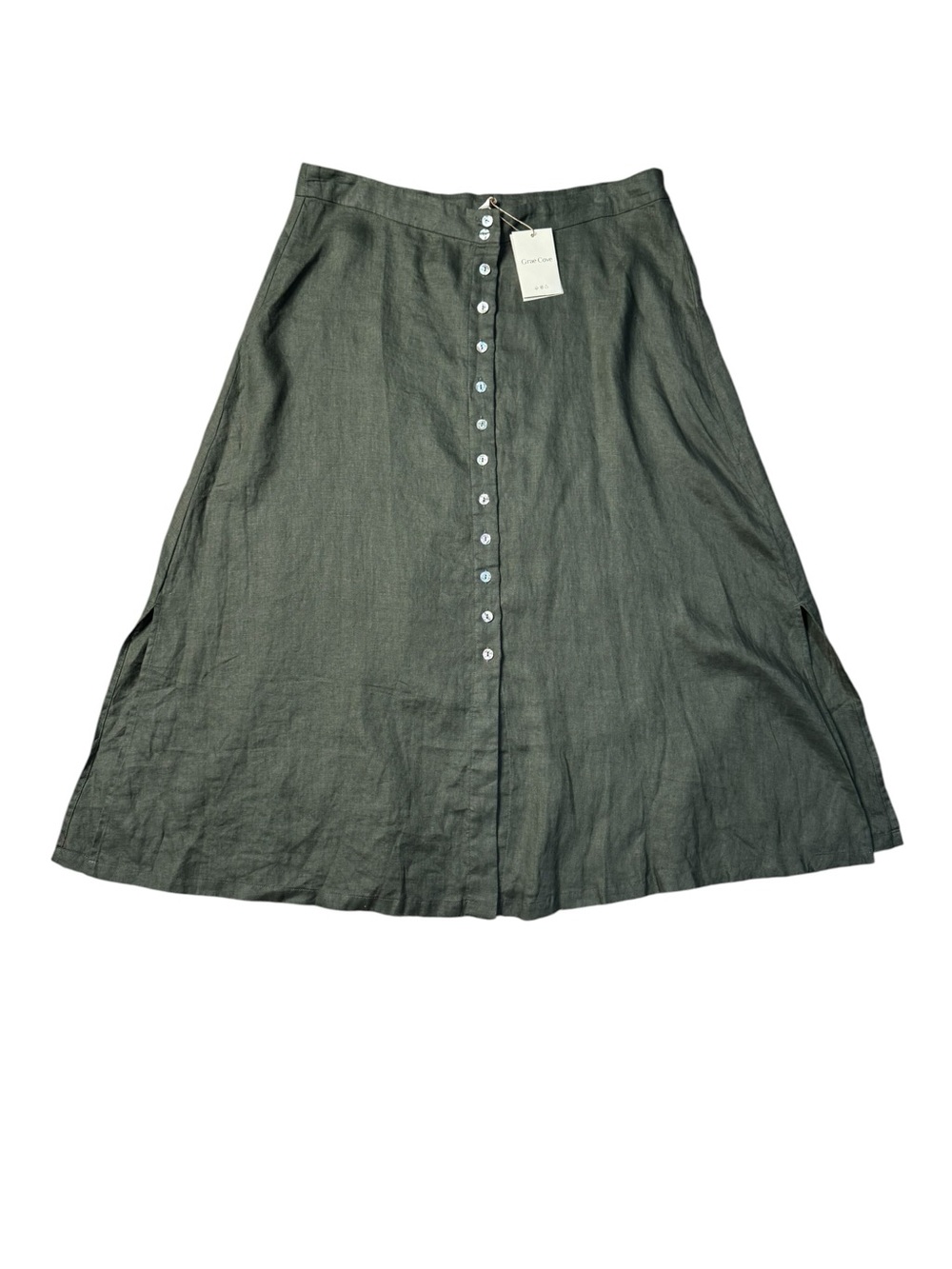 High-Rise Button-Front A-Line Maxi Skirt - Green - Picture 4 of 11